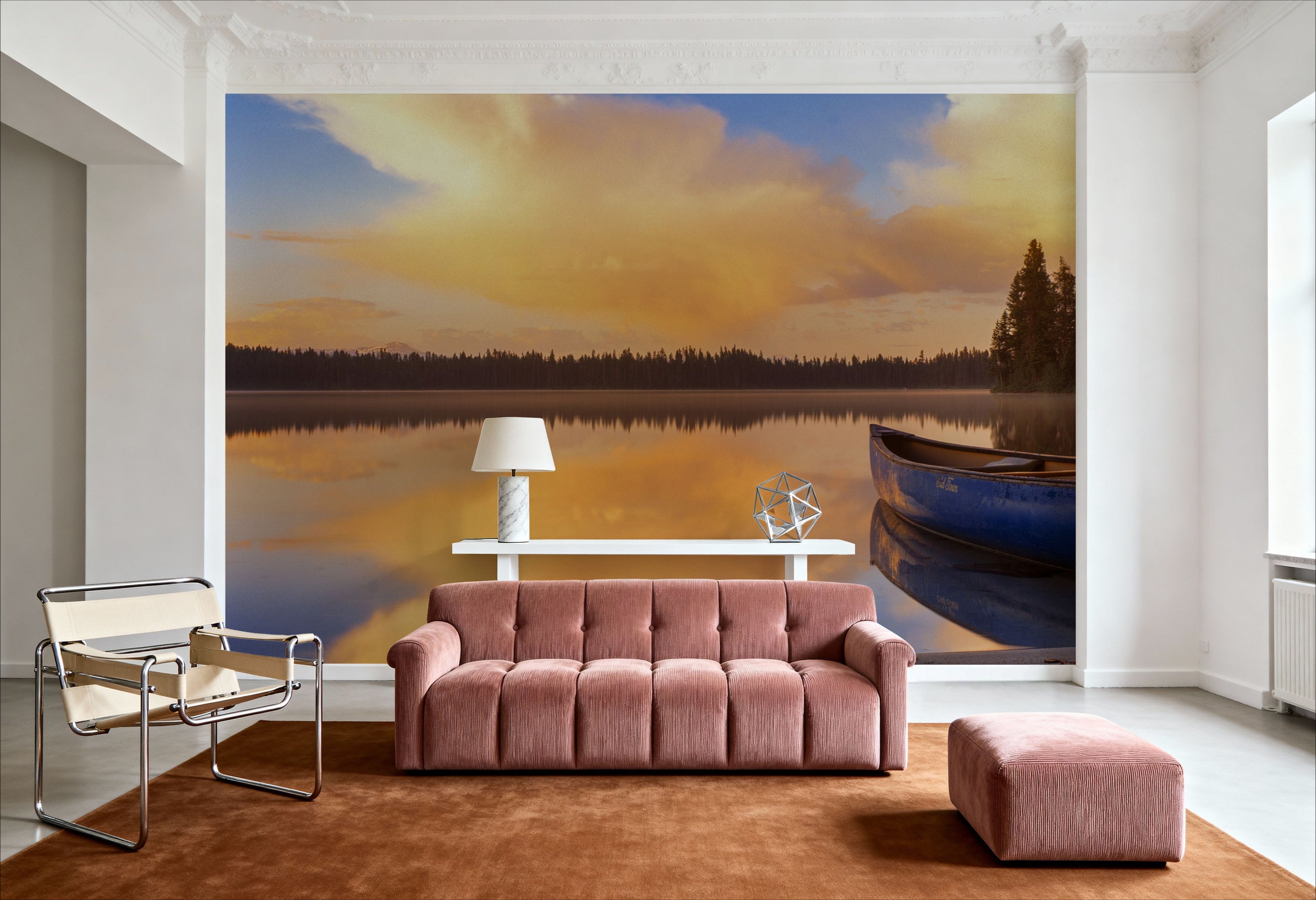 Amber Lake Canoe Mural Wallpaper