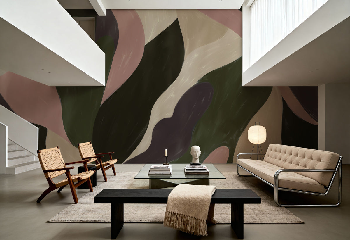 Dynamic Fields, Forest Green & Rose Mural Wallpaper - room preview 05