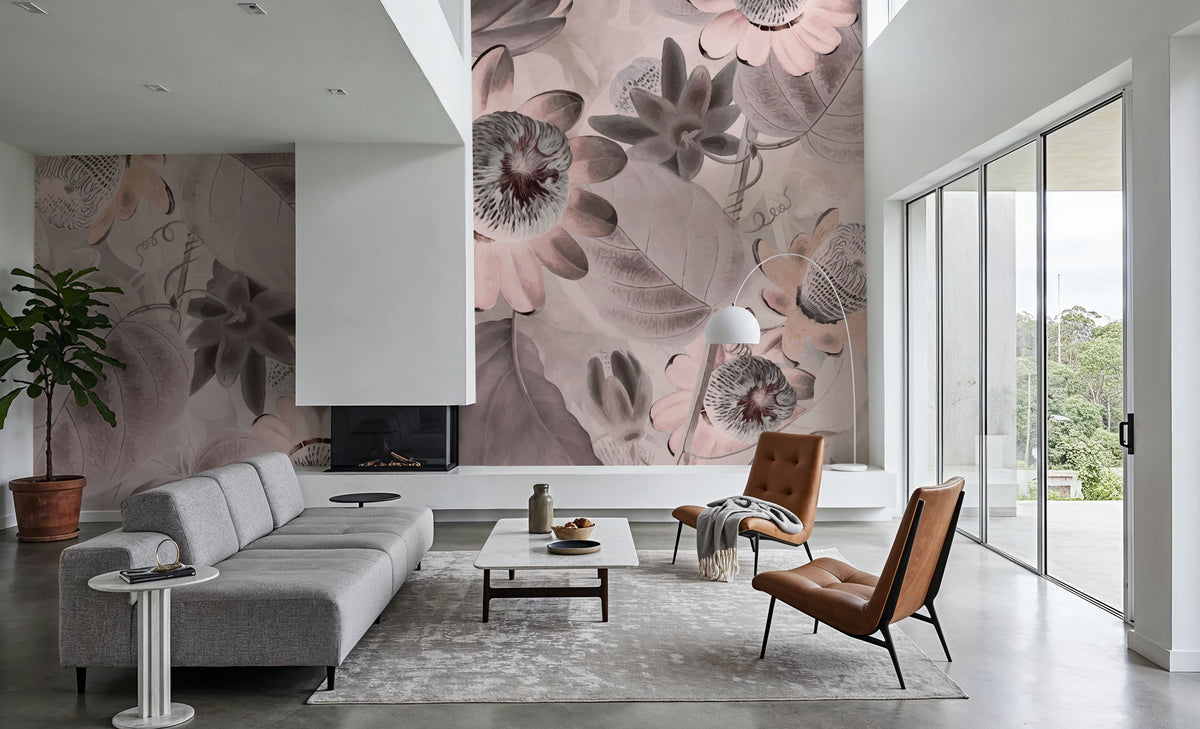 Passifloras Emerging Bright Coral Mural Wallpaper - room preview 05
