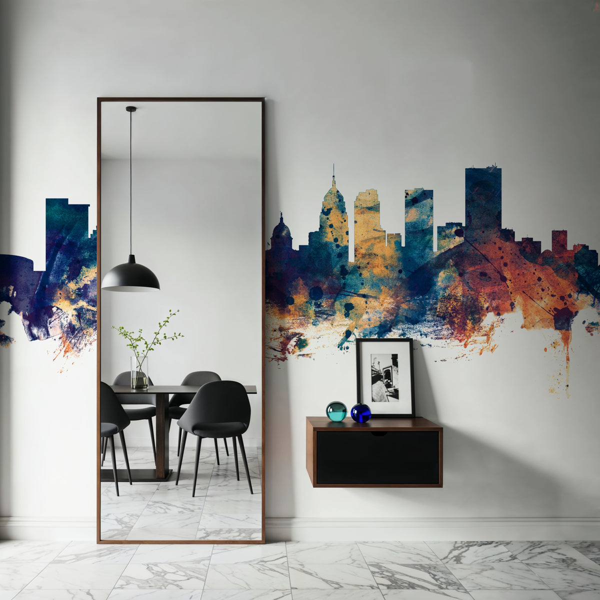Oklahoma City Skyline Blue & Bronze Mural Wallpaper - room preview 05