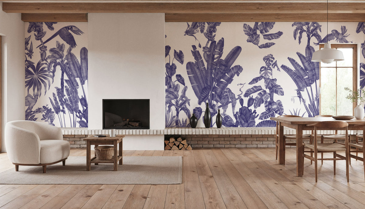 Parrots Jungle, Blue Mural Wallpaper - room preview 05
