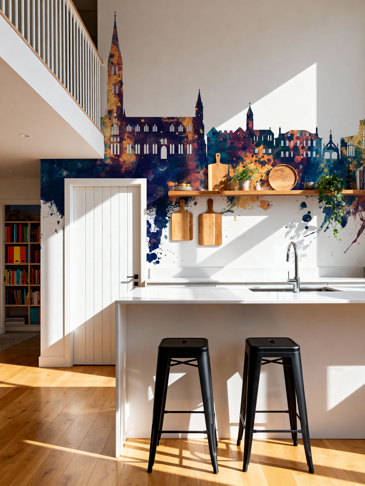 Salisbury England Skyline Blue & Bronze Mural Wallpaper - room preview 05