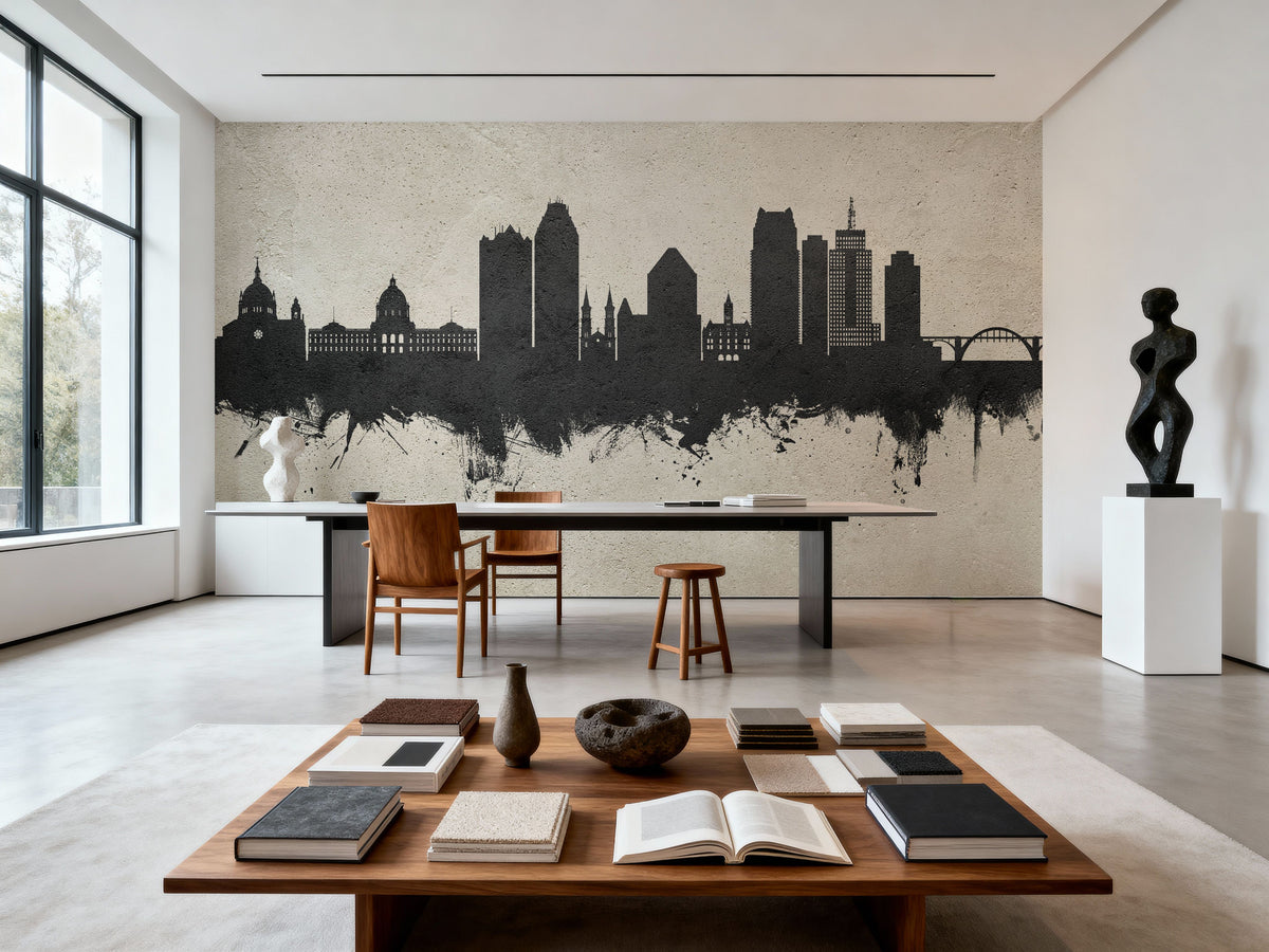 Saint Paul Minnesota Skyline Concrete Mural Wallpaper - room preview 05