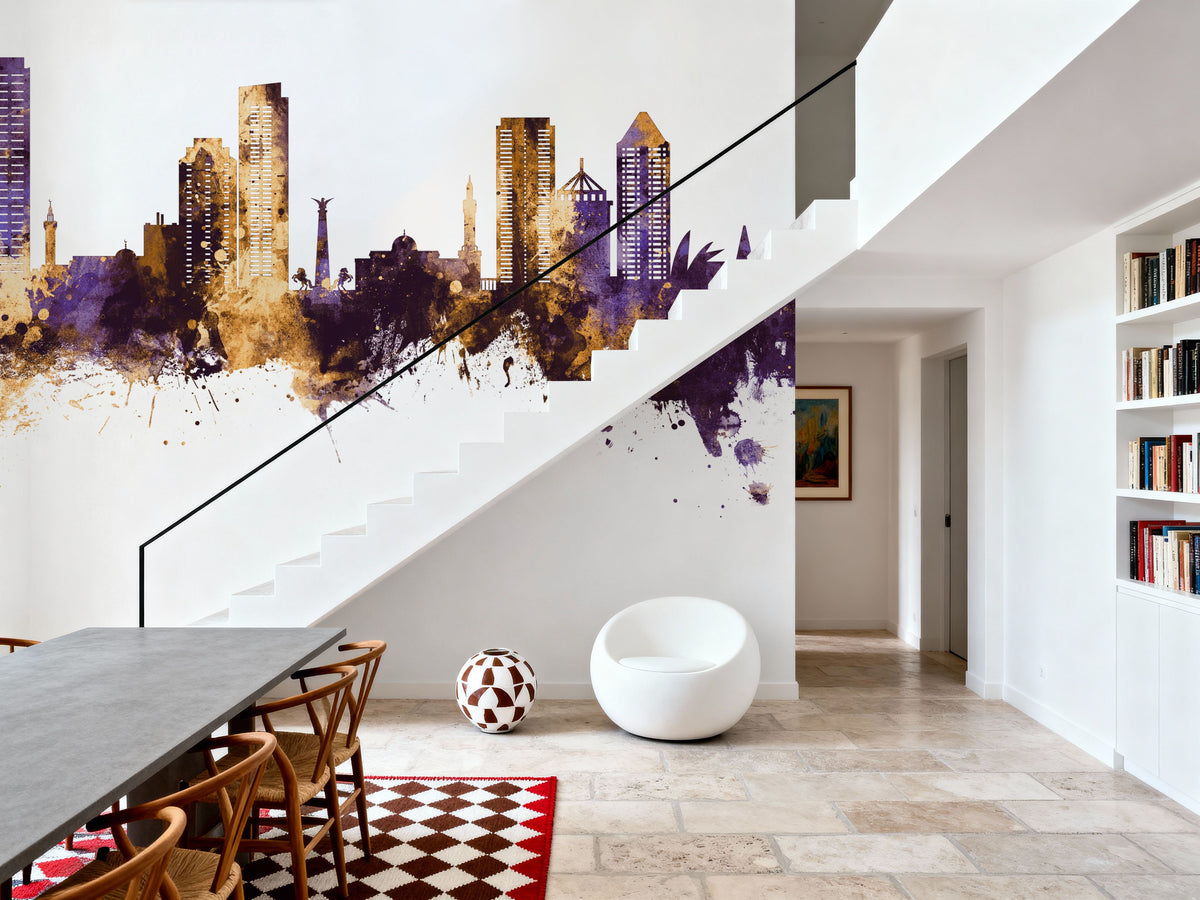 Umm Al Quwain Skyline Purple & Gold Mural Wallpaper - room preview 05