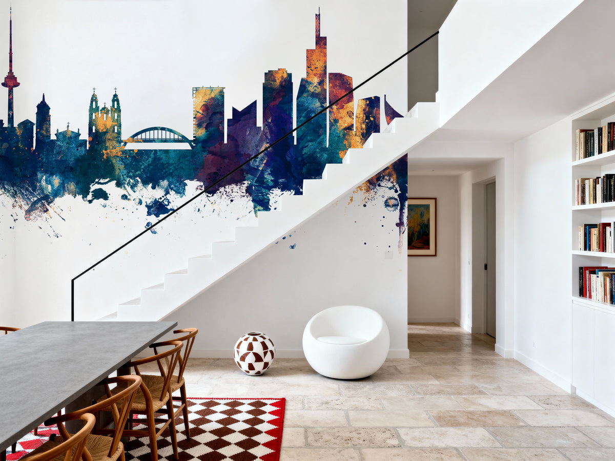 Vilnius Lithuania Skyline Blue & Bronze Mural Wallpaper - room preview 05