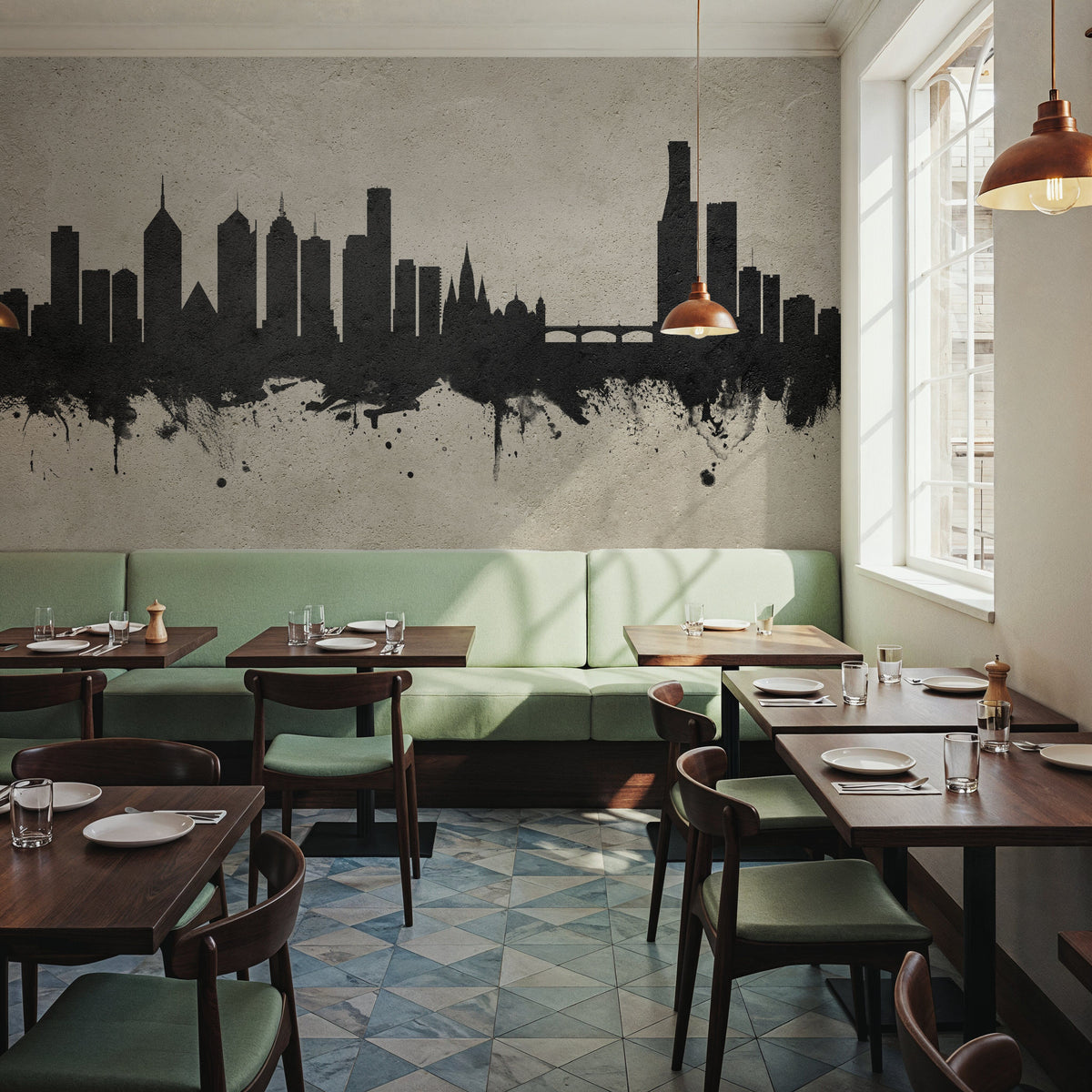 Melbourne Australia Skyline Concrete Mural Wallpaper - room preview 05