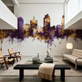 San Jose California Skyline Purple & Gold Mural Wallpaper - room preview 05