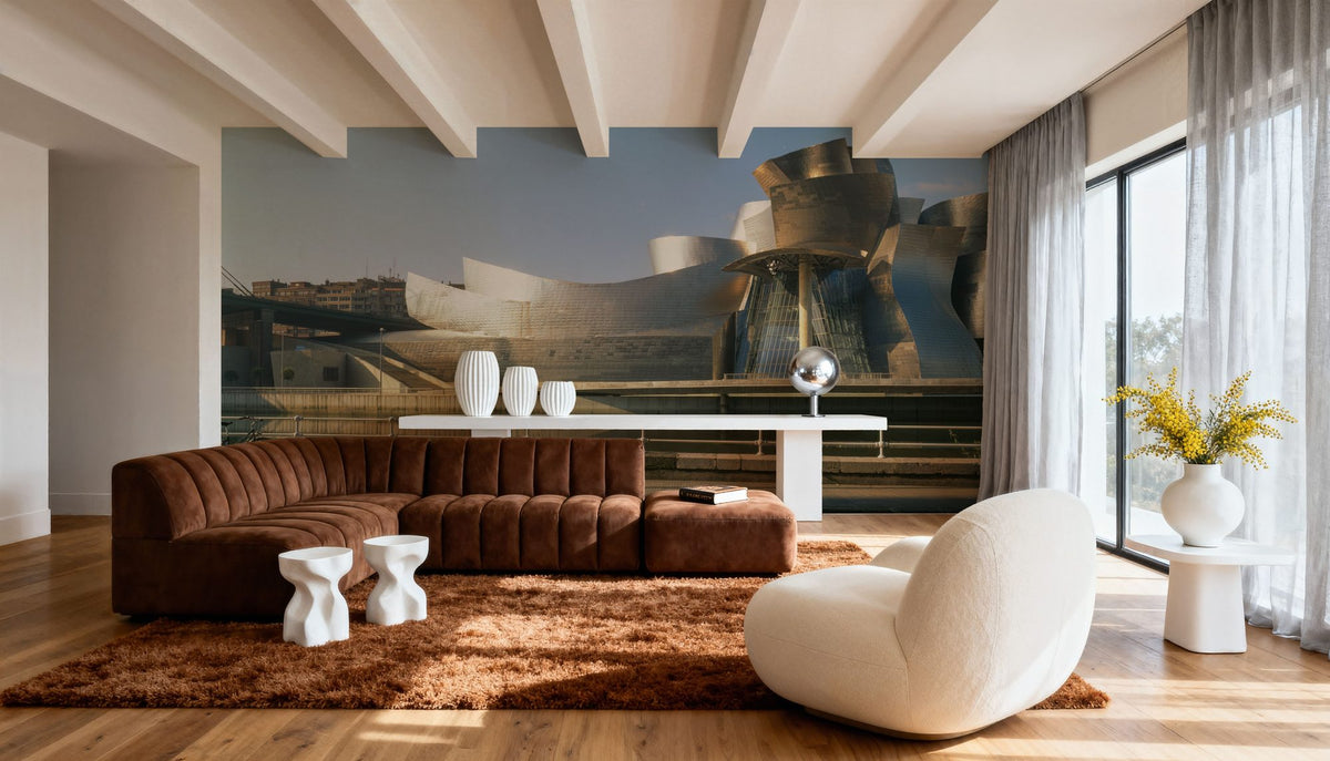 Metallic Riverfront Sculpture Mural Wallpaper - room preview 05