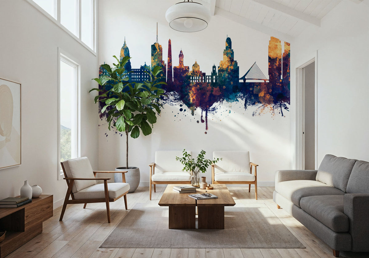 Buenos Aires Argentina Skyline Blue & Bronze Mural Wallpaper - room preview 05
