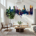 Buenos Aires Argentina Skyline Blue & Bronze Mural Wallpaper - room preview 05