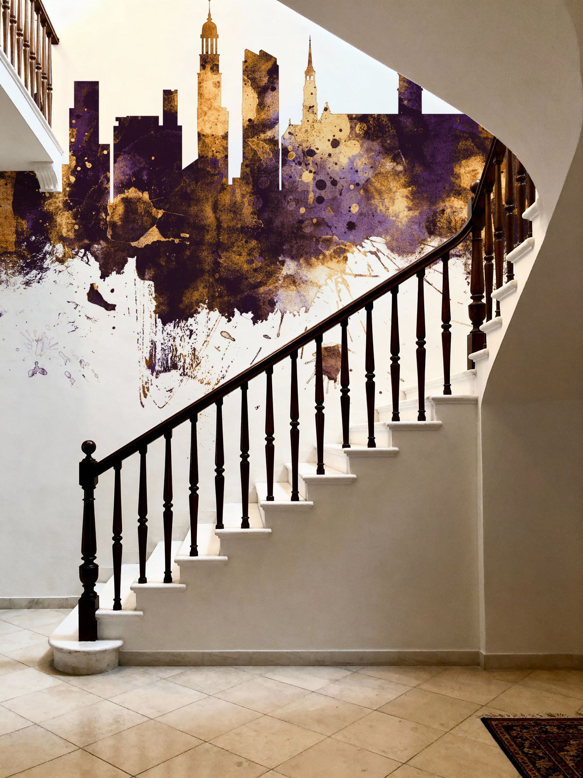 Hamburg Germany Skyline Purlpe & Gold Mural Wallpaper - room preview 05
