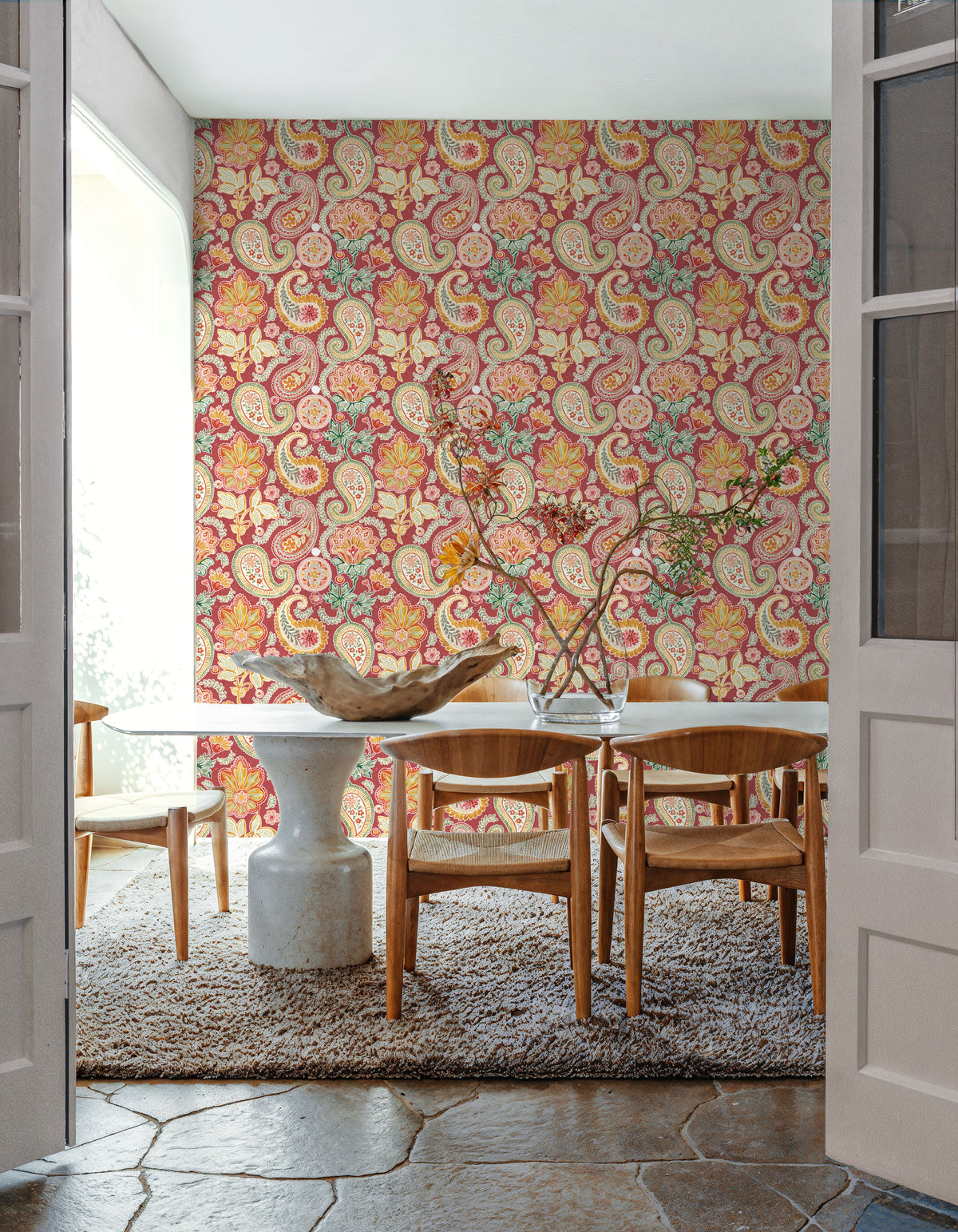 Harvest Paisley Mini Red Mural Wallpaper - room preview 05