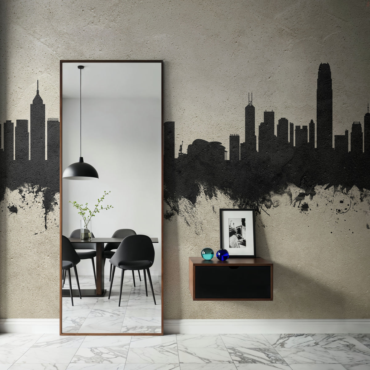 Hong Kong Skyline Concrete Mural Wallpaper - room preview 05