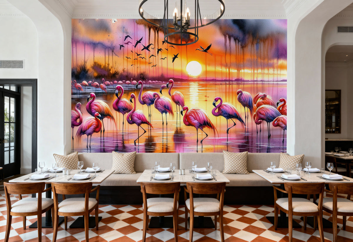 Flamingo Sunset Mural Wallpaper - room preview 05