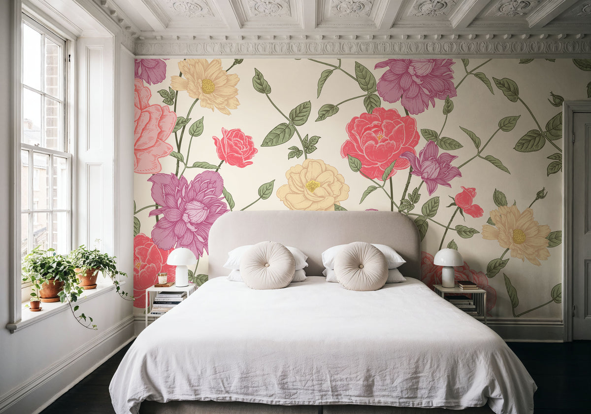 Retro Clematis Mural Wallpaper - room preview 05