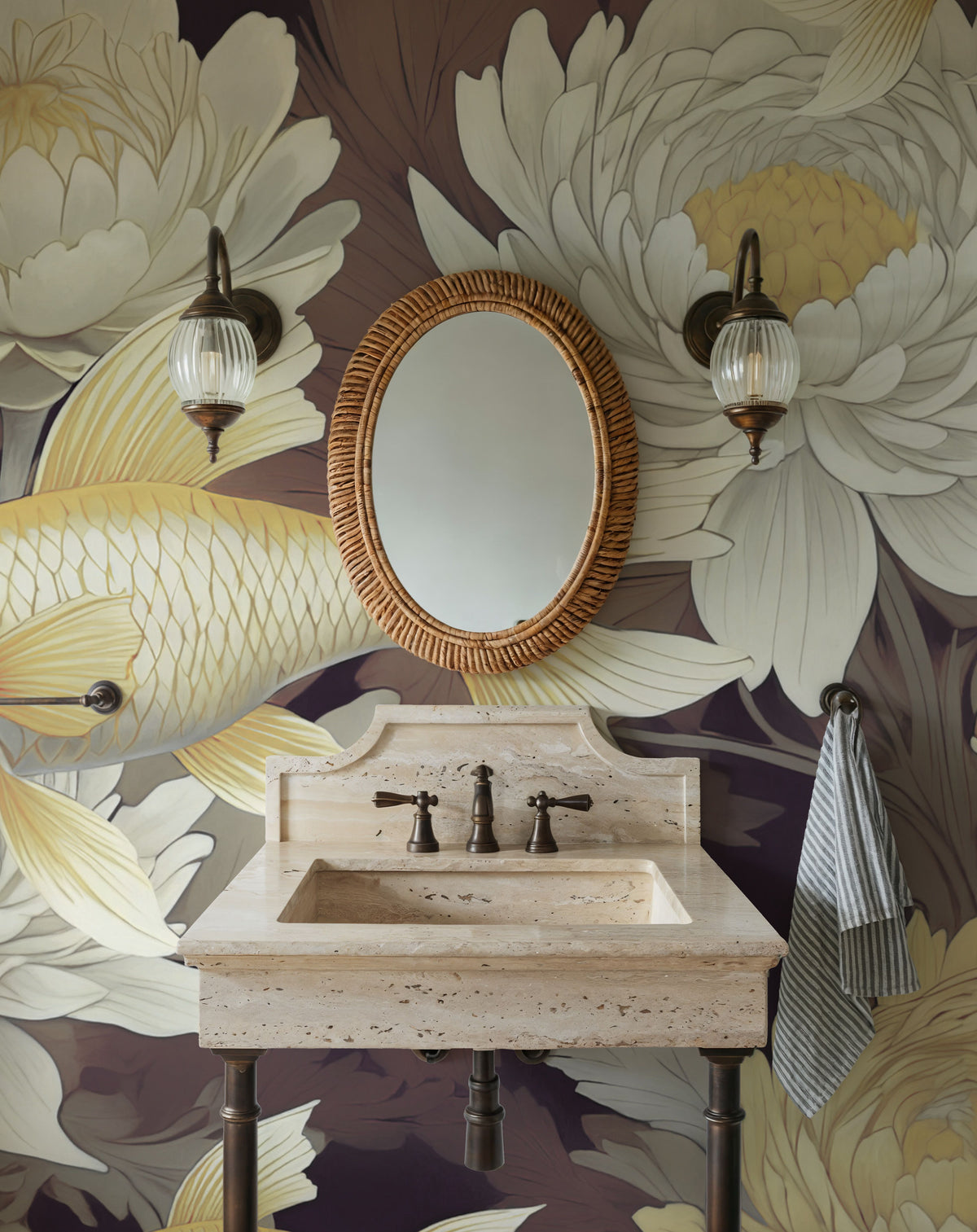 Dancing Fish, Yellow on Brown Mural Wallpaper - room preview 05