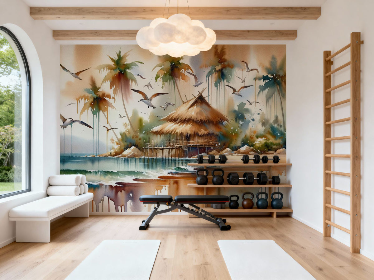 Island Serenity in Abstract Watercolor Mural Wallpaper - room preview 05