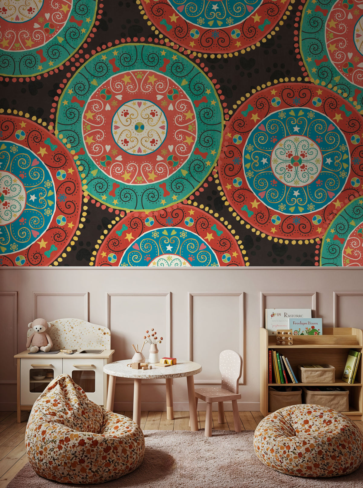 Otomi Dogs VI Dark Mural Wallpaper - room preview 05