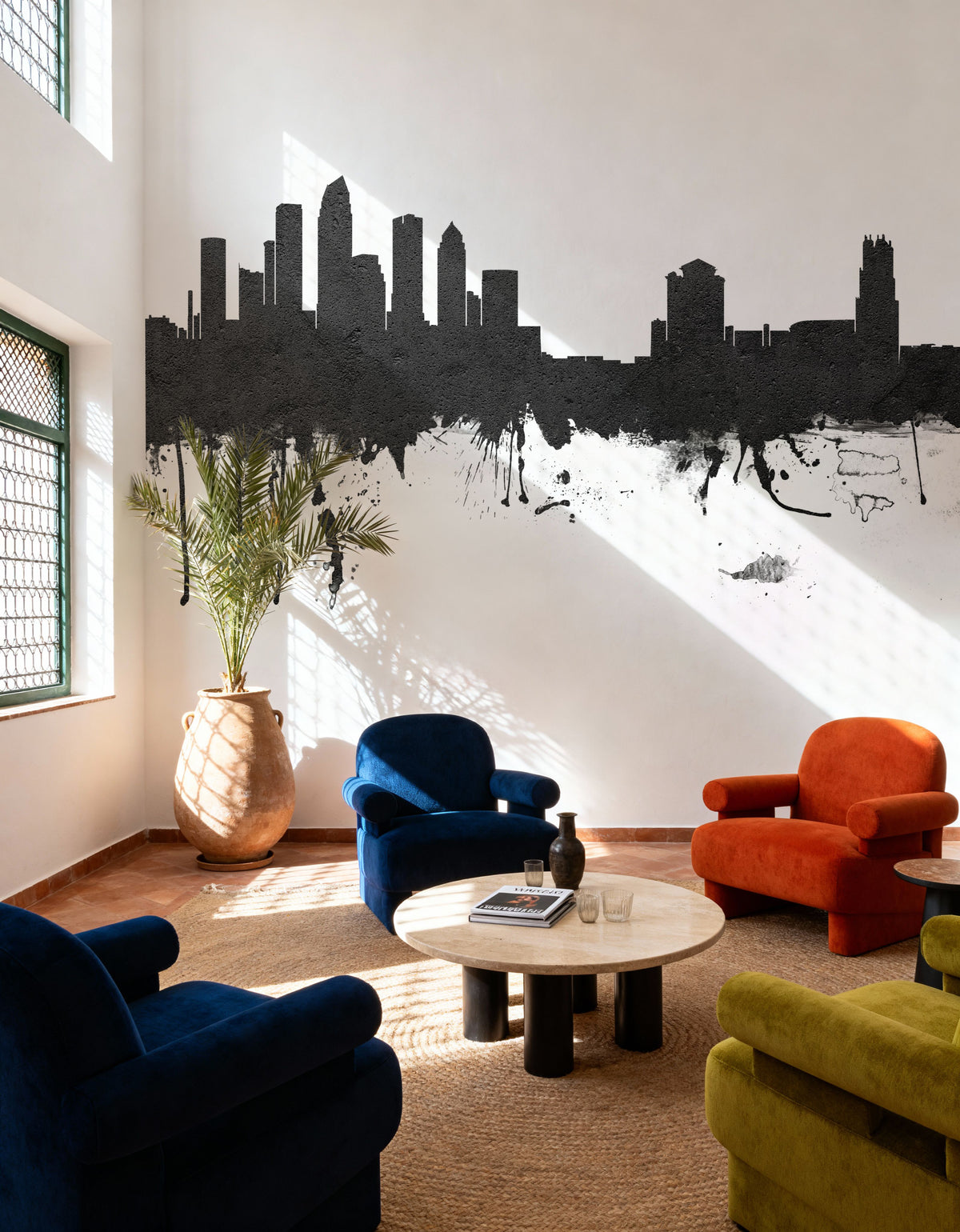 Tampa Florida Skyline Black & White Mural Wallpaper - room preview 05