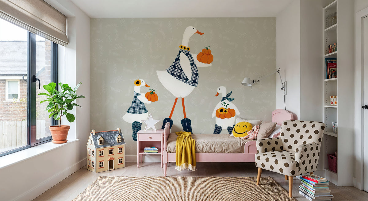 Ducks in the Pumpkin Patch X Mural Wallpaper - room preview 05