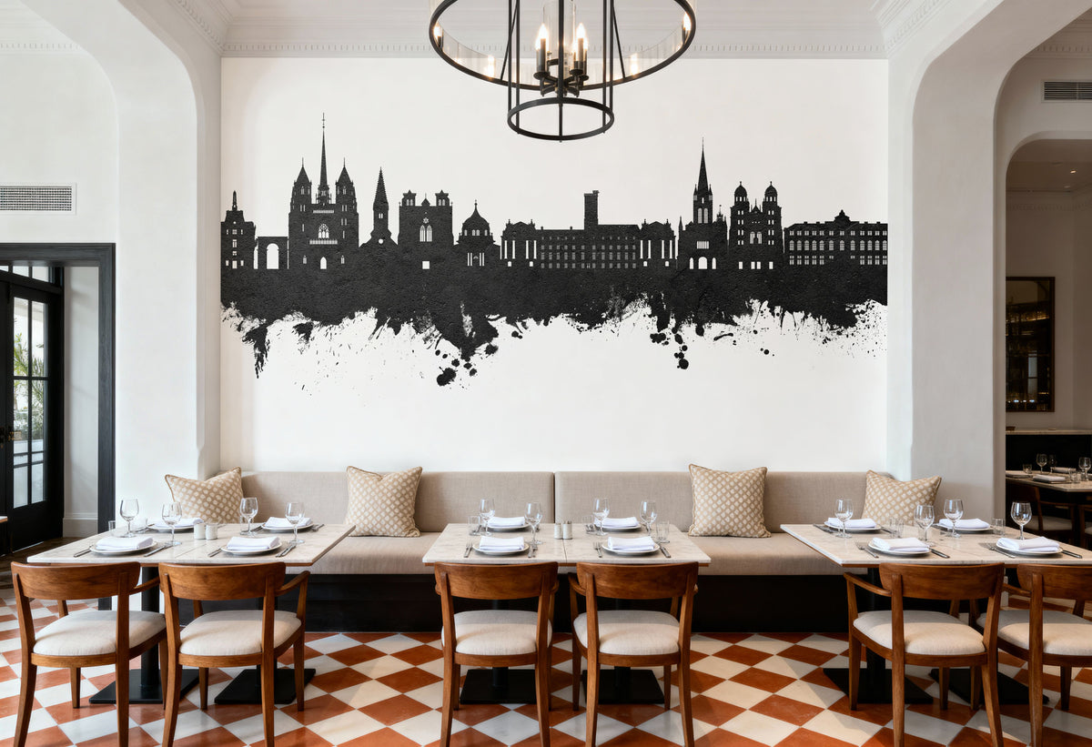 Dijon France Skyline Black & White Mural Wallpaper - room preview 05