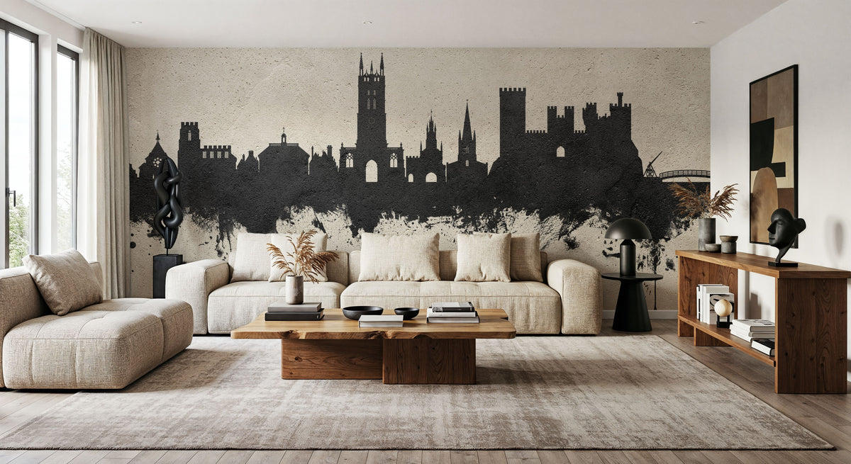 Warwick England Skyline Concrete Mural Wallpaper - room preview 05