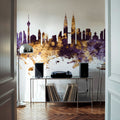 Kuala Lumpur Skyline Purple & Gold Mural Wallpaper - room preview 05