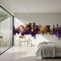 Cedar Falls Iowa Skyline Purple & Gold Mural Wallpaper - room preview 05