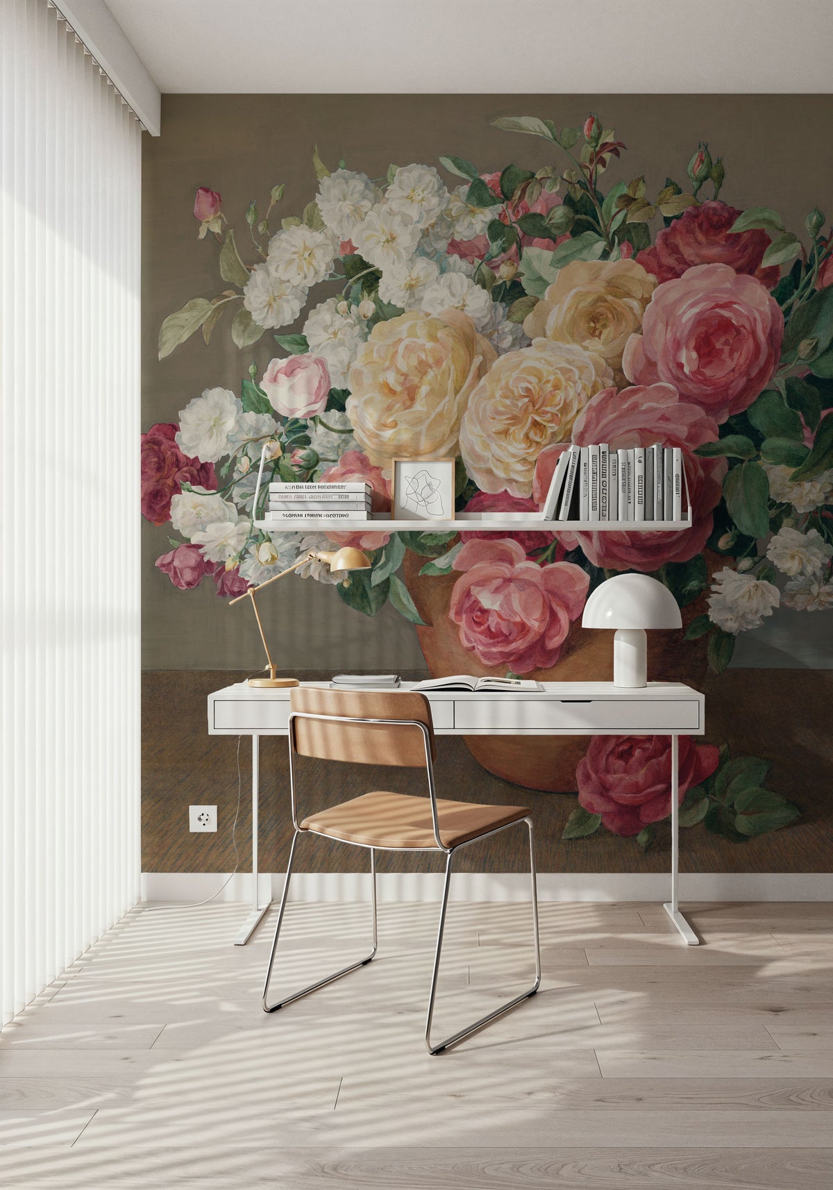 Antique Rose Bouquet Mural Wallpaper - room preview 05