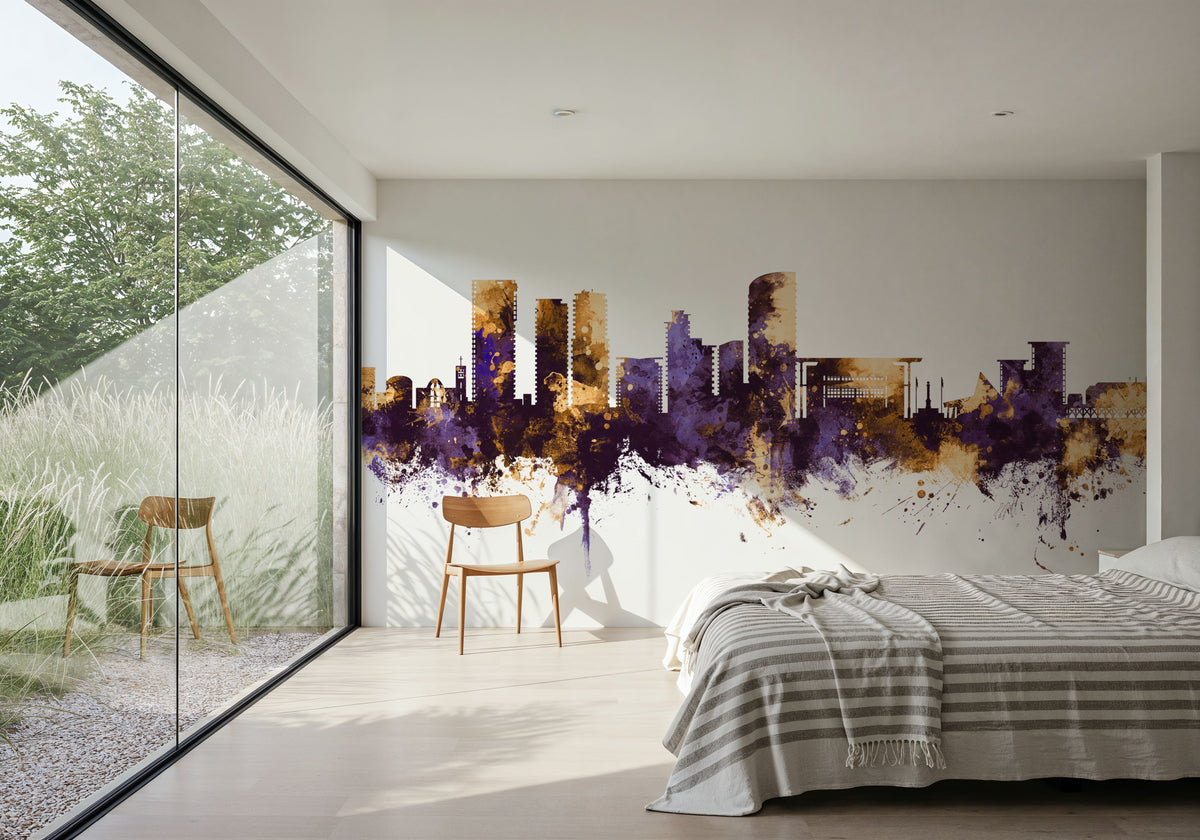 Darwin Australia Skyline Purple & Gold Mural Wallpaper - room preview 05