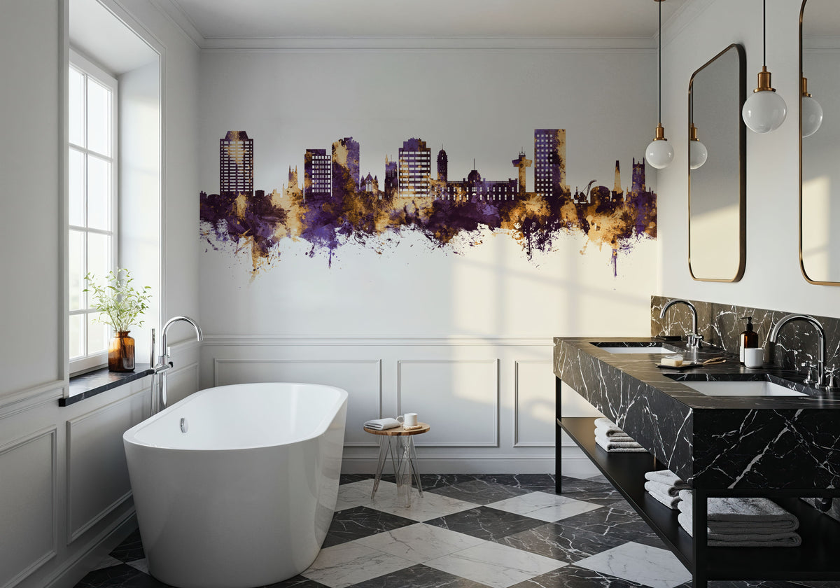 Hobart Australia Skyline Purple & Gold Mural Wallpaper - room preview 05