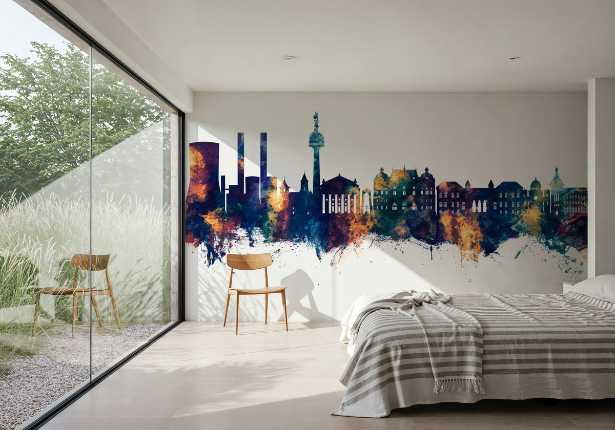 Galaţi Romania Skyline Blue & Bronze Mural Wallpaper - room preview 05