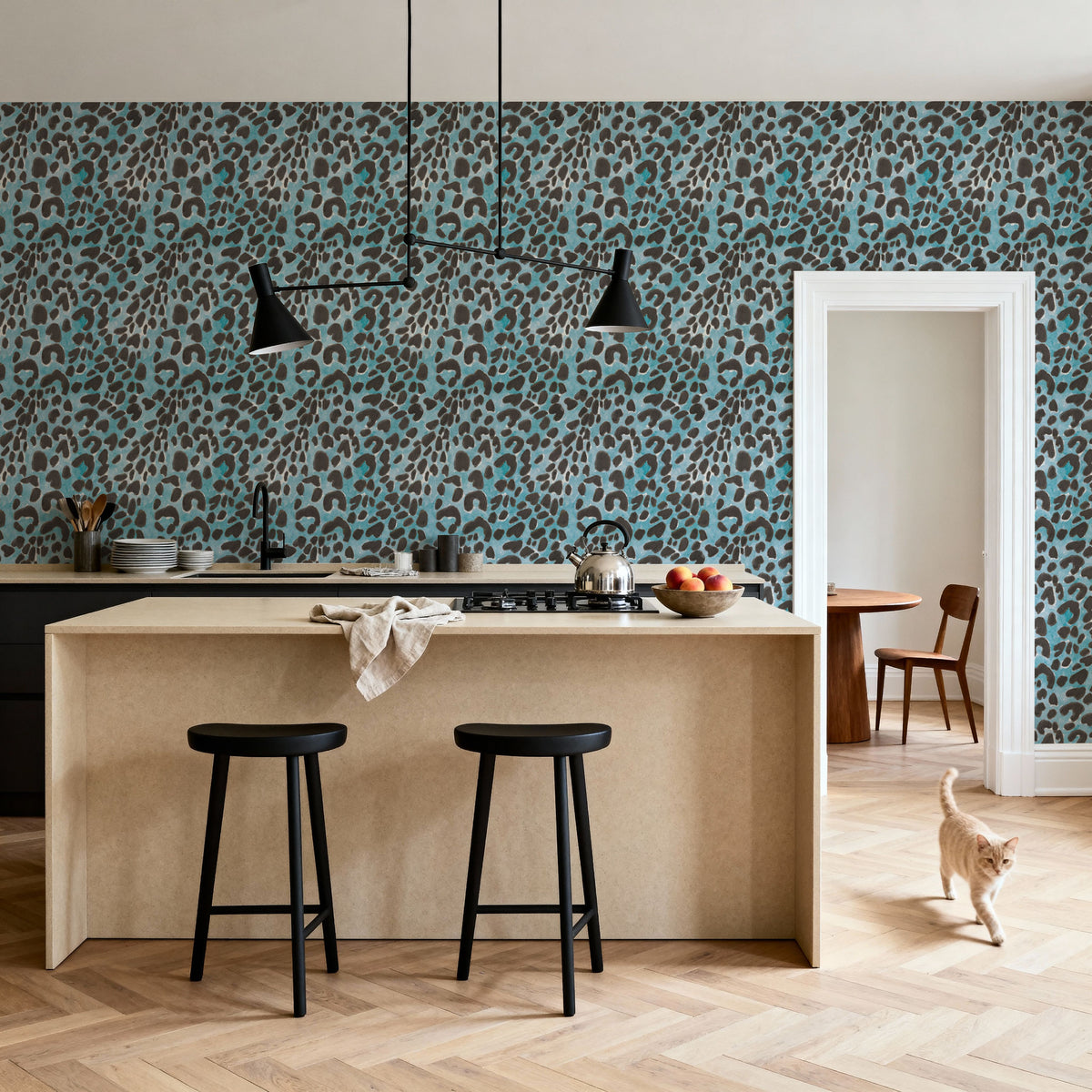 Summer Paws Blue Mural Wallpaper - room preview 05