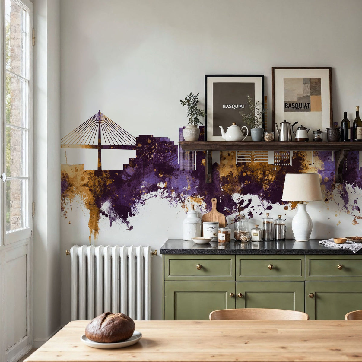 Long Beach California Skyline Purple & Gold Mural Wallpaper - room preview 05