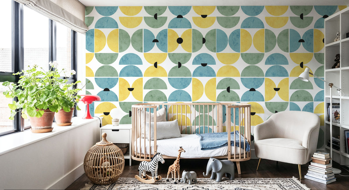 Homley Retro Shapes, Green Mural Wallpaper - room preview 05