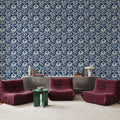 Sunflower Buds, Indigo Blue Mural Wallpaper - room preview 05