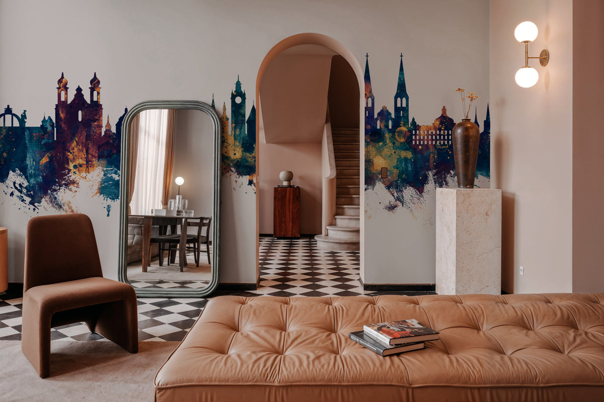 Lucerne Switzerland Luzern Skyline Blue & Bronze Mural Wallpaper - room preview 05