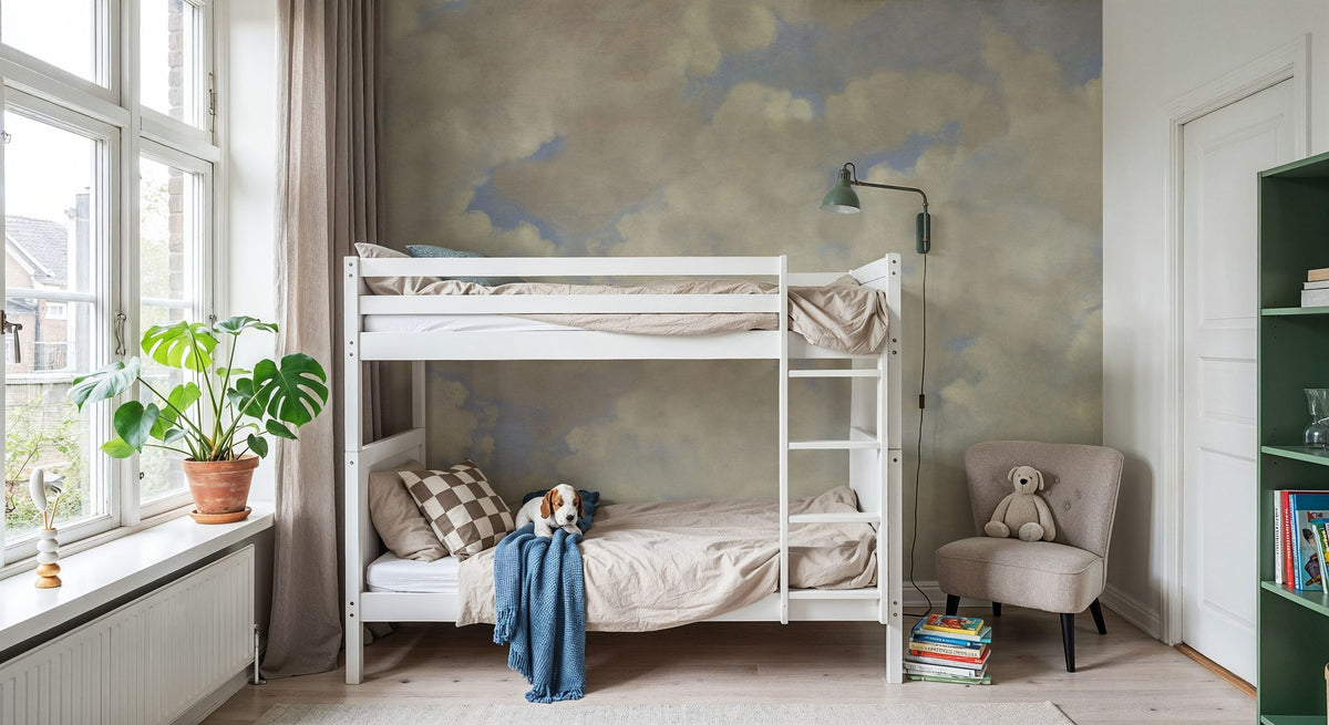 Painted Dreamy Clouds, Bright Mural Wallpaper - room preview 05