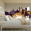 Cambridge England Skyline Purple & Gold Mural Wallpaper - room preview 05