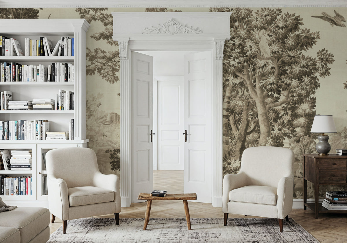 Enchanted Grove Tapestry, Beige Mural Wallpaper - room preview 05