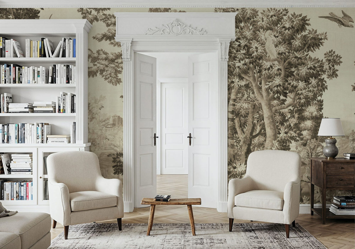 Enchanted Grove Tapestry, Beige Mural Wallpaper - room preview 05