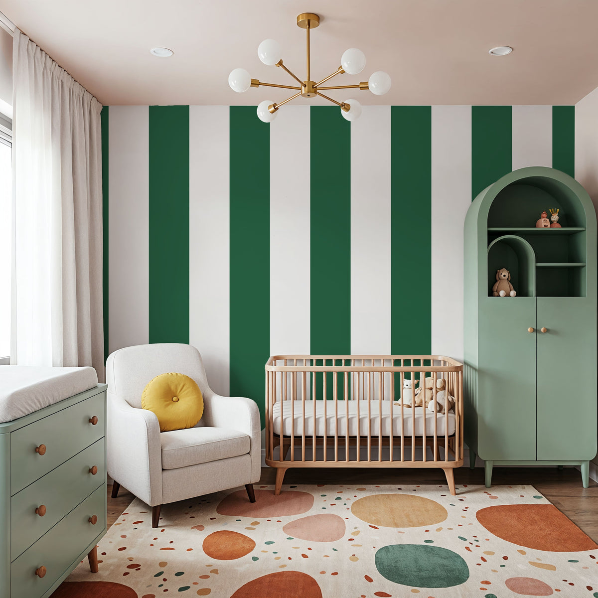 Scalloped Circus Stripes, Salamander Green Mural Wallpaper - room preview 05