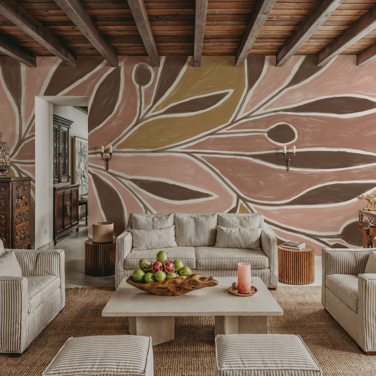 Modern Leaf Mural Wallpaper - room preview 05