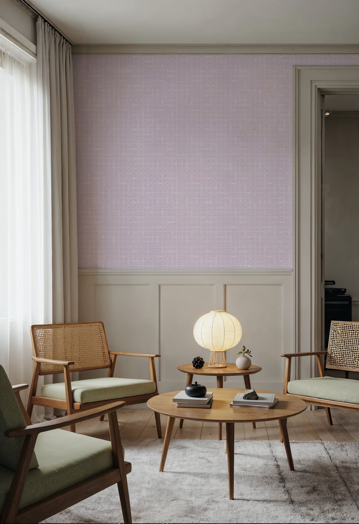 Weathered Checks, Lavender Mural Wallpaper - room preview 05