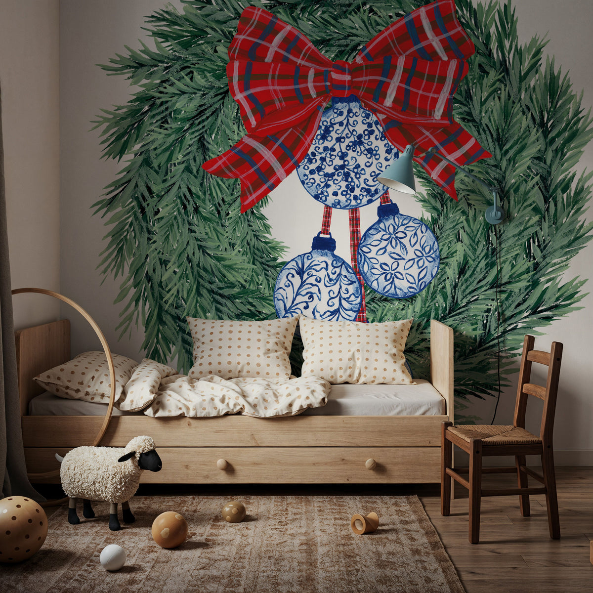 Holiday Tartan and Chinoiserie II Mural Wallpaper - room preview 05
