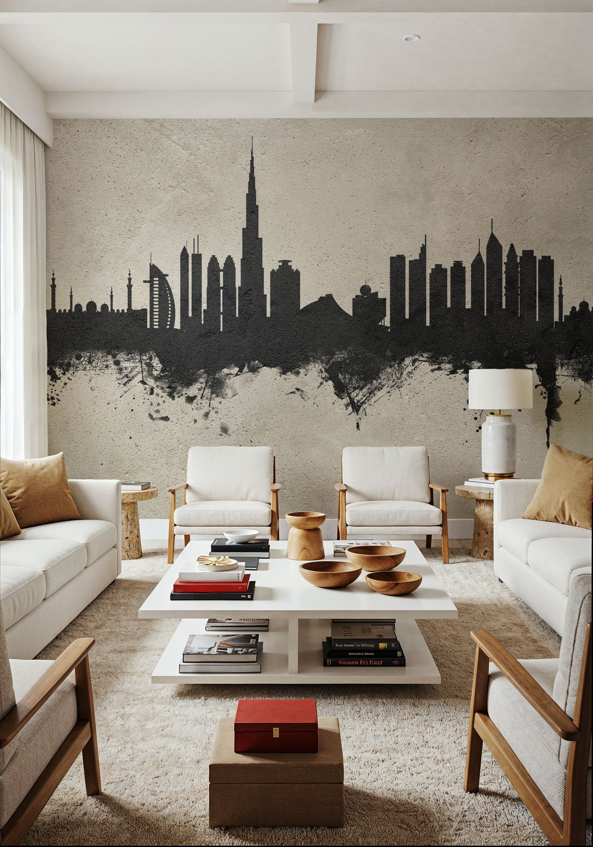 Dubai Skyline Concrete Mural Wallpaper - room preview 05
