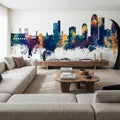 Winston-Salem North Carolina Skyline Blue & Bronze Mural Wallpaper - room preview 05