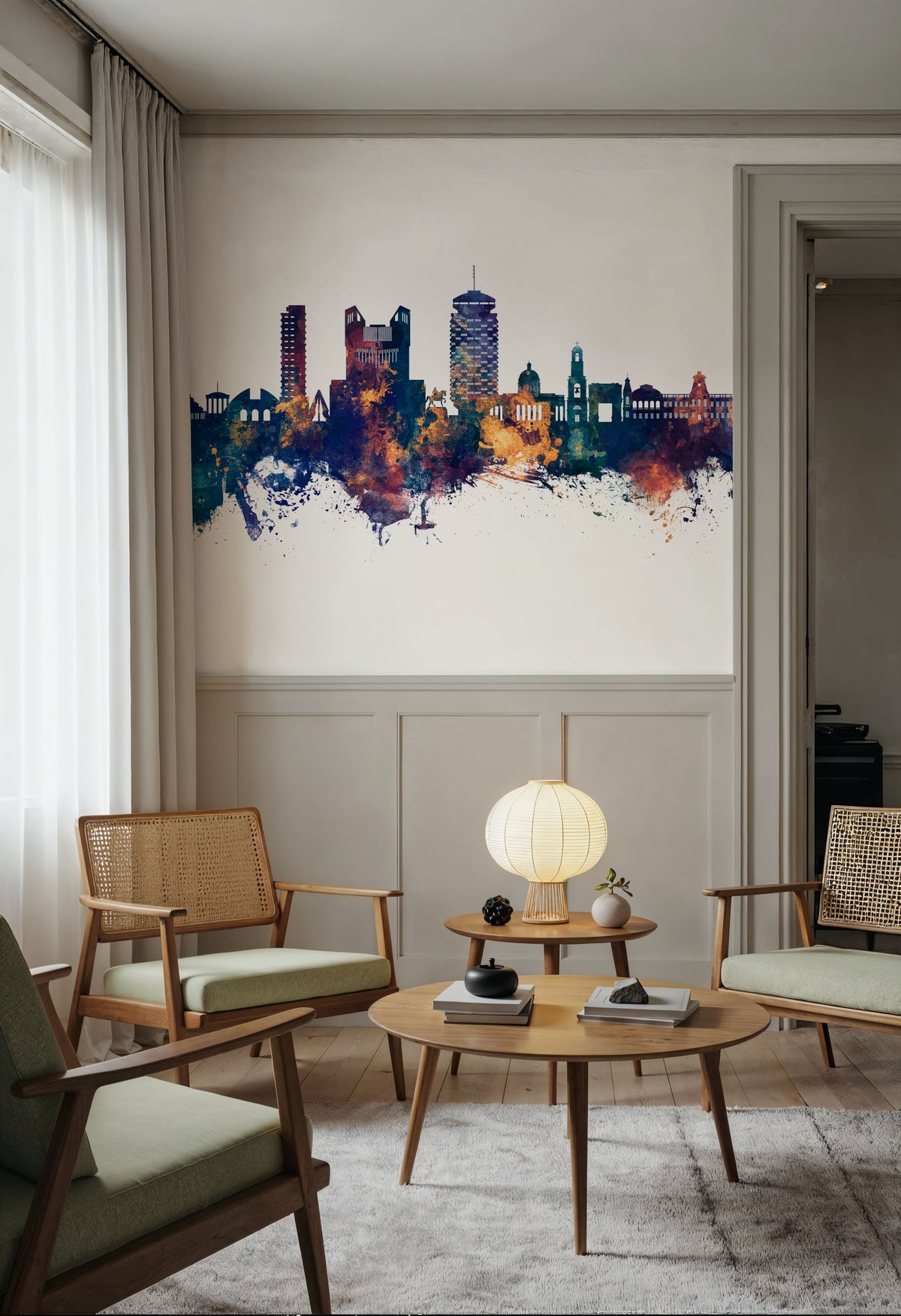 Chisinau Moldova Skyline Blue & Bronze Mural Wallpaper - room preview 05