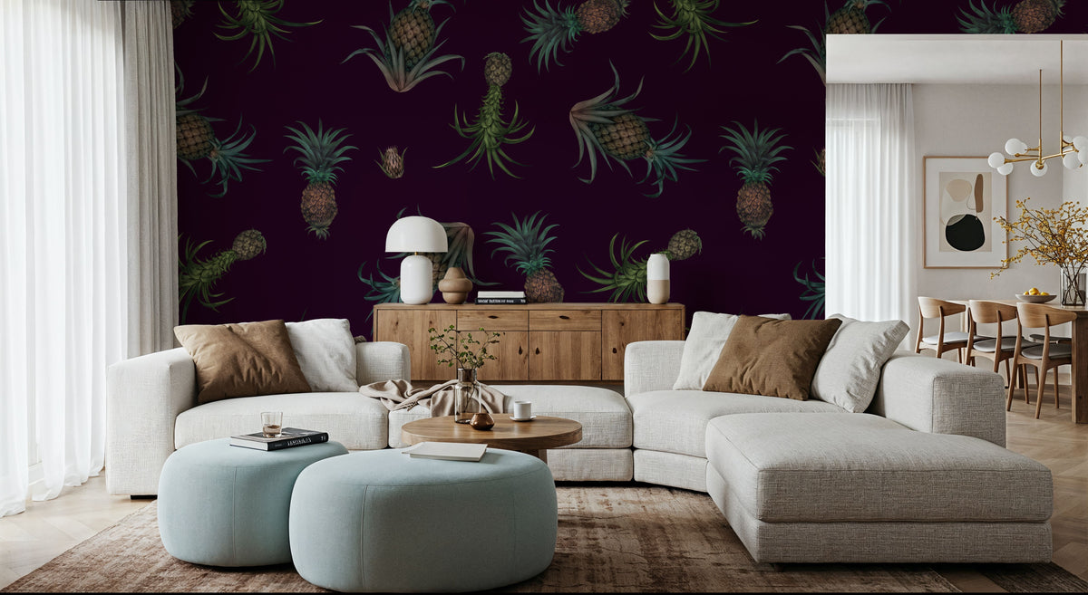Falling Pineapples, Violet Mural Wallpaper - room preview 05
