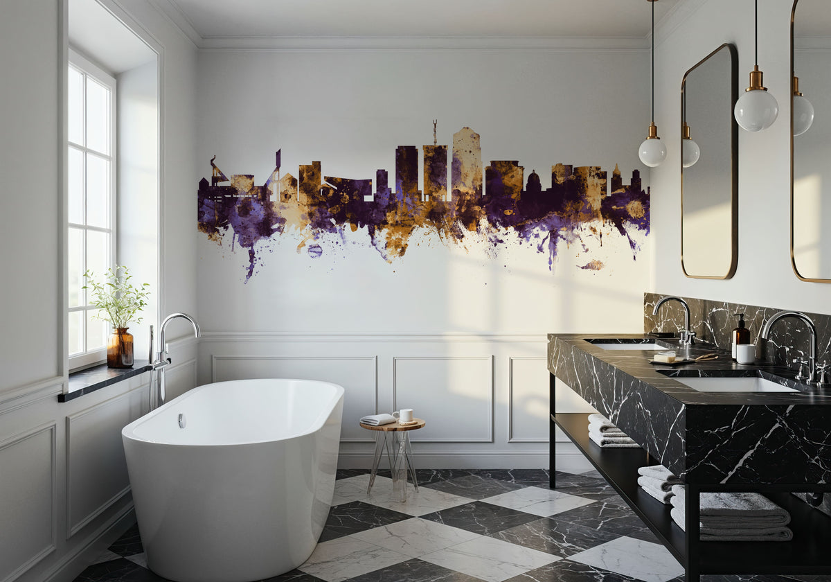 Tucson Arizona Skyline Purple & Gold Mural Wallpaper - room preview 05